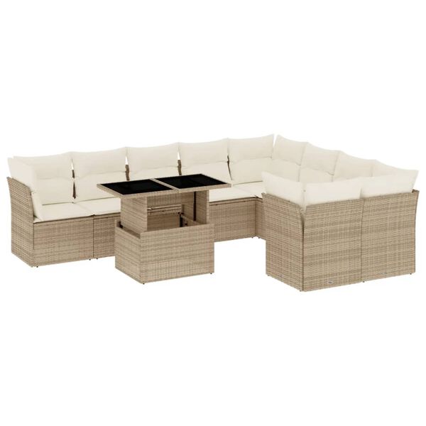 vidaXL Salon de jardin avec coussins 10 pcs beige r&eacute;sine tress&eacute;e
