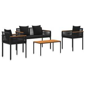 vidaXL Ensemble de meubles d'ext&eacute;rieur 4 pcs Noir Rotin PE