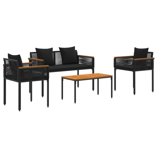 vidaXL Ensemble de meubles d'ext&eacute;rieur 4 pcs Noir Rotin PE