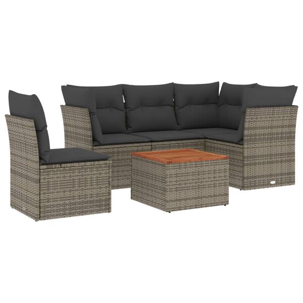 vidaXL Salon de jardin 6 pcs avec coussins gris r&eacute;sine tress&eacute;e
