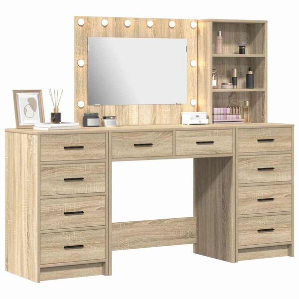 vidaXL Table de Toilette 3 pcs Ch&ecirc;ne Sonoma Bois d'ing&eacute;nierie
