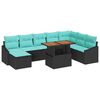 vidaXL Ensemble de canap&eacute; de jardin 9 pc Noir et turquoise polyrotin