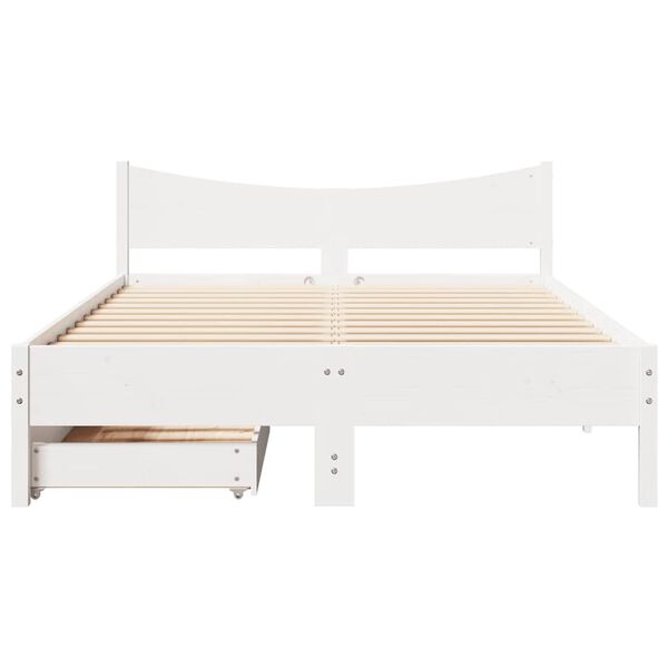 vidaXL Cadre de lit avec tiroirs blanc 140x190 cm bois de pin massif