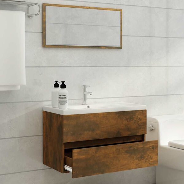 vidaXL Ensemble de meubles de salle de bain 2 pcs Ch&ecirc;ne fum&eacute;