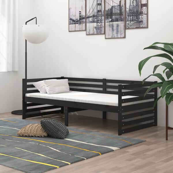 vidaXL Lit de jour sans matelas noir bois de pin massif 90x200 cm