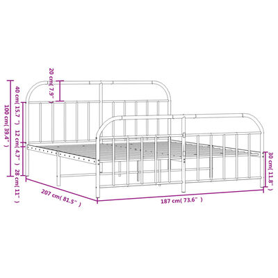 vidaXL Cadre de lit métal sans matelas avec pied de lit noir 180x200cm