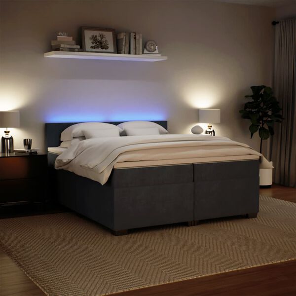 vidaXL Sommier &agrave; lattes de lit et matelas Gris fonc&eacute; 200x200cm Velours