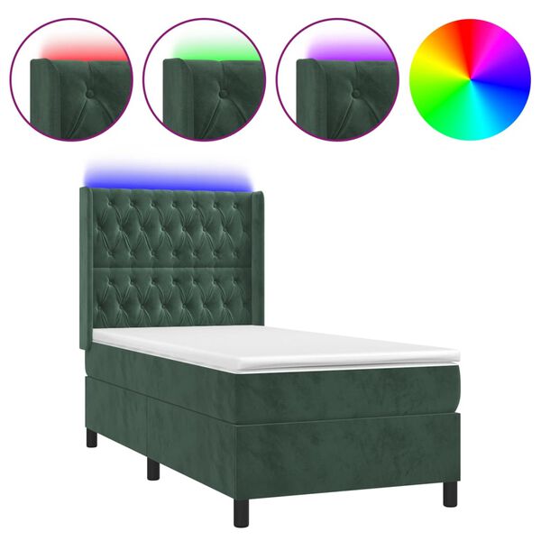 vidaXL Sommier &agrave; lattes de lit matelas et LED Vert fonc&eacute; 100x200 cm