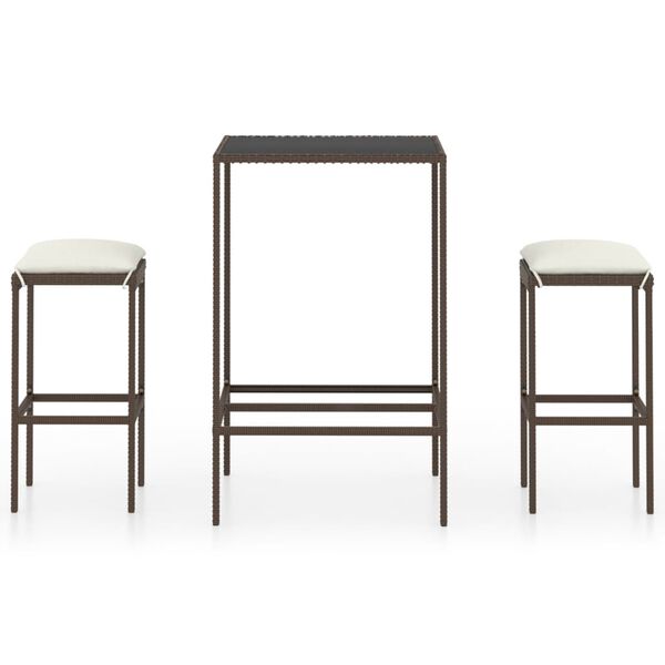 vidaXL Ensemble de bar de jardin 3 pcs coussins Résine tressée Marron