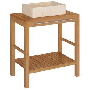 vidaXL Armoire de toilette en teck solide avec lavabo en marbre Cr&egrave;me