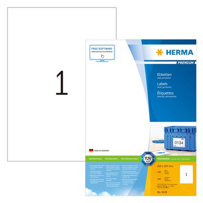 HERMA Étiquettes permanentes PREMIUM A4 210x297 mm 100 Feuilles