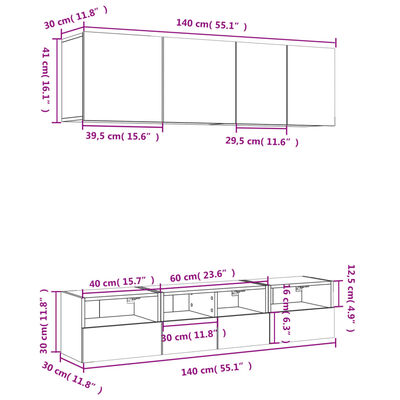 vidaXL Unités murales TV 5 pcs blanc bois d'ingénierie