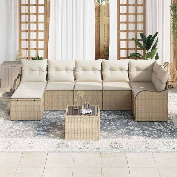vidaXL Ensemble de canap&eacute; de jardin 8 pcs Beige et blanc Poly rotin