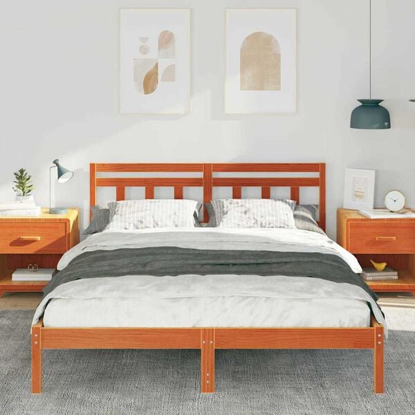 vidaXL Cadre de lit Marron 140 x 200 cm Pin massif
