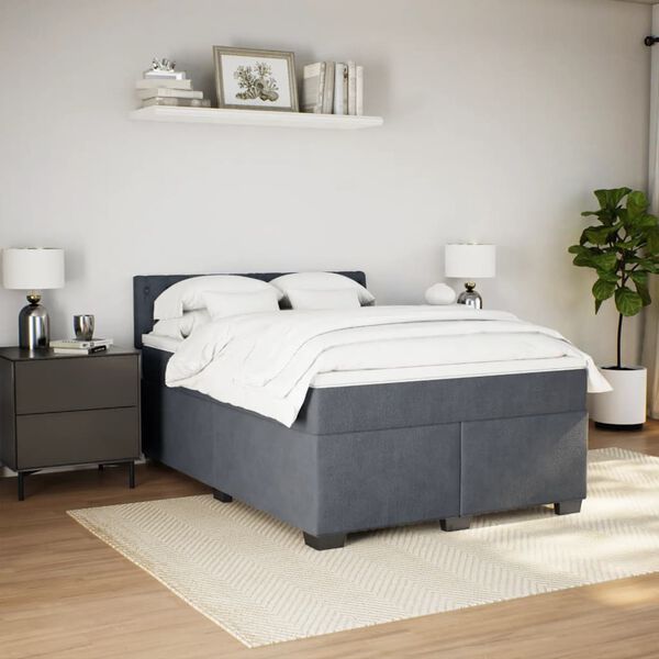 vidaXL Sommier &agrave; lattes de lit et matelas Gris fonc&eacute; 140x190cm Velours