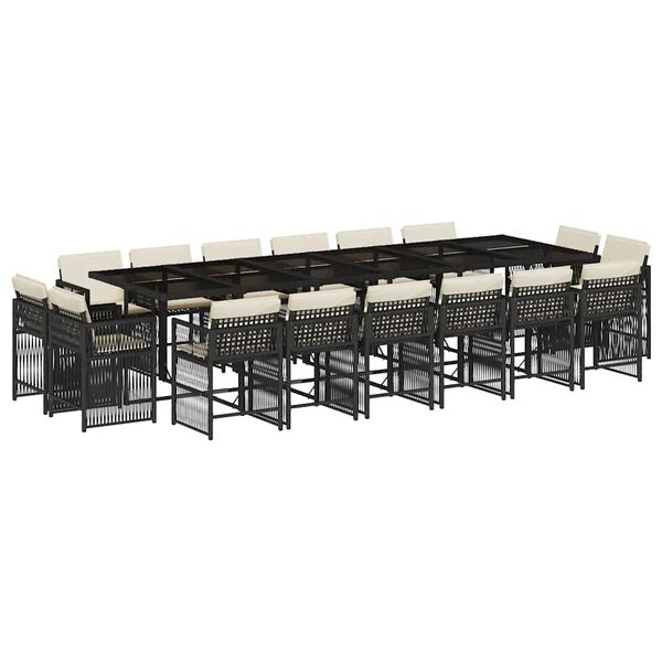 vidaXL Ensemble &agrave; manger de jardin 17 pcs coussins noir r&eacute;sine tress&eacute;e