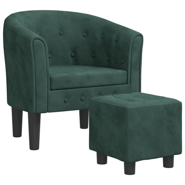 vidaXL Fauteuil avec repose-pied vert fonc&eacute; velours