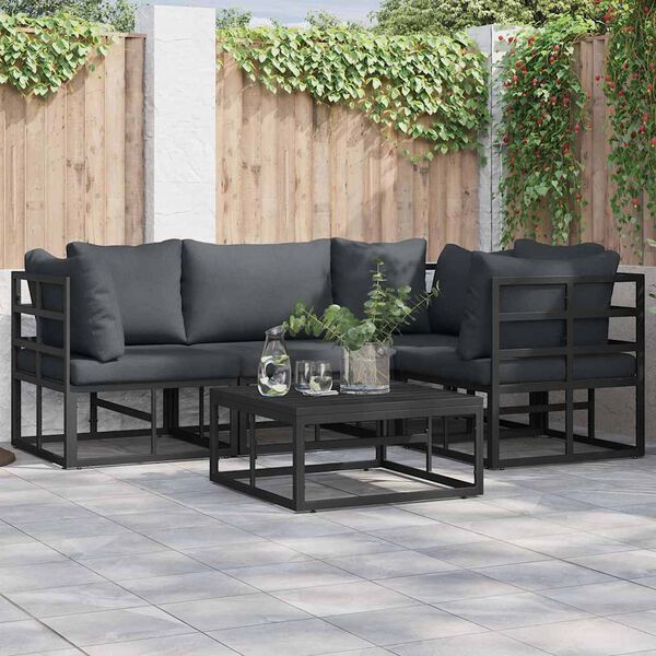 vidaXL Ensemble de canapé de jardin avec coussin 5 pcs Noir Aluminium