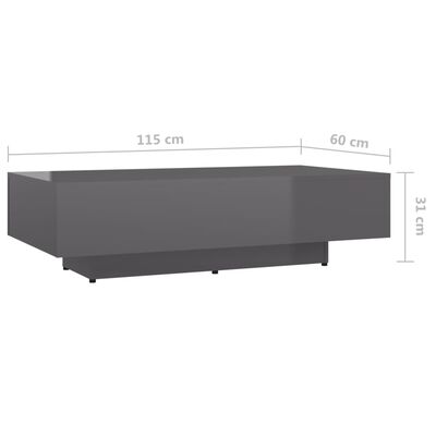 vidaXL Table basse Gris brillant 115x60x31 cm Aggloméré