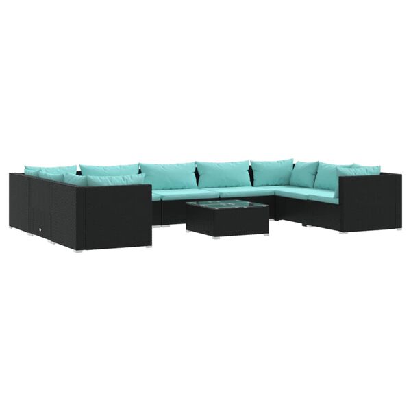 vidaXL Salon de jardin 10 pcs avec coussins R&eacute;sine tress&eacute;e Noir