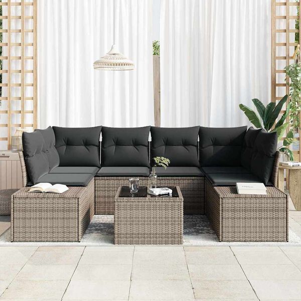vidaXL Ensemble de canap&eacute; de jardin avec coussin 8 pcs Gris polyrotin
