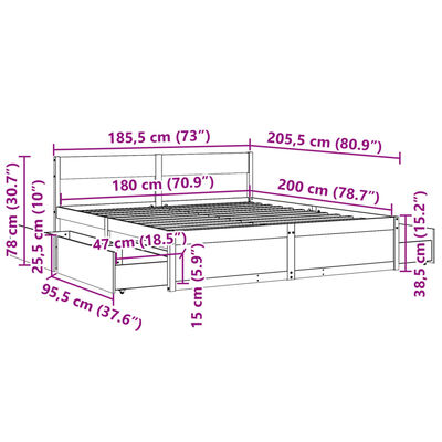 vidaXL Cadre de lit sans matelas blanc 180x200 cm bois massif de pin