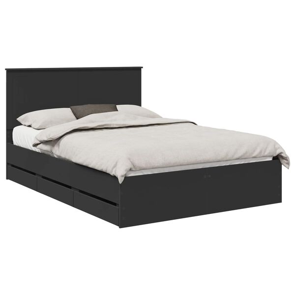 vidaXL Cadre de lit avec tiroir Noir 140 x 190 cm Bois Ing&eacute;nierie