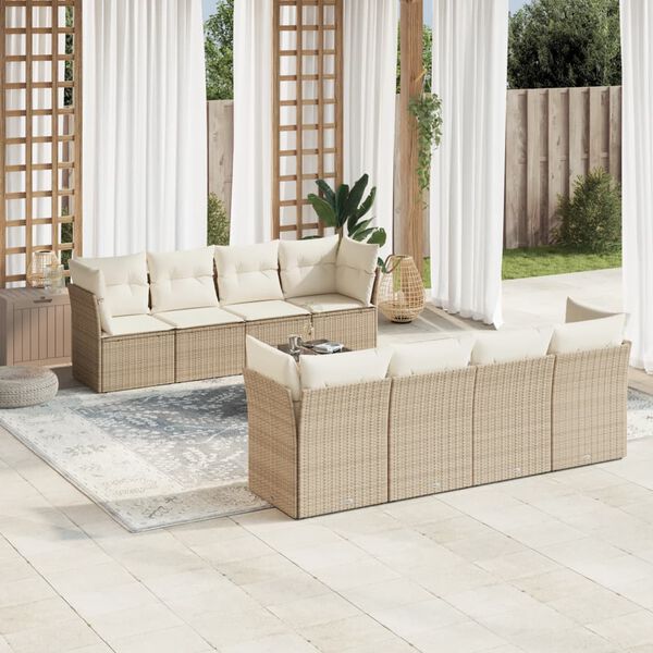 vidaXL Salon de jardin avec coussins 9 pcs beige r&eacute;sine tress&eacute;e