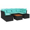 vidaXL Ensemble de canap&eacute; de jardin 7 pc Noir et turquoise polyrotin