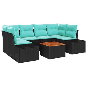 vidaXL Ensemble de canap&eacute; de jardin 7 pc Noir et turquoise polyrotin