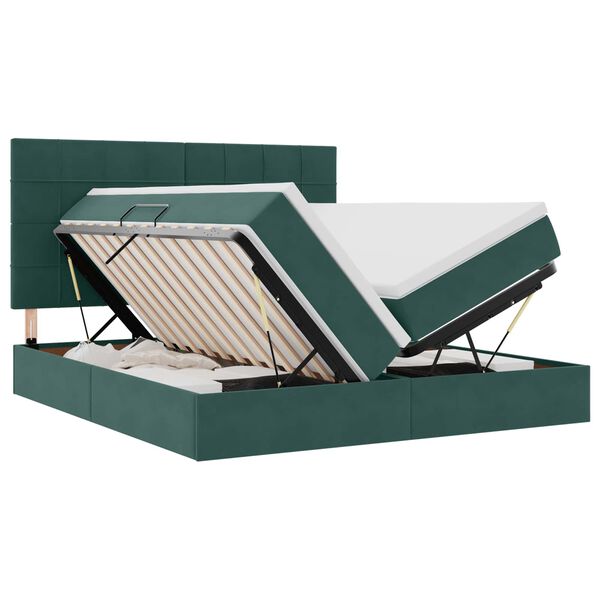 vidaXL Lit de Rangement avec matelas Vert fonc&eacute; 200 x 200 cm Velours