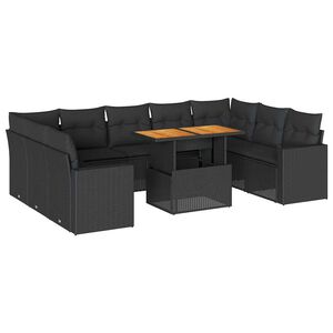 vidaXL Salon de jardin 10 pcs avec coussins noir r&eacute;sine tress&eacute;e