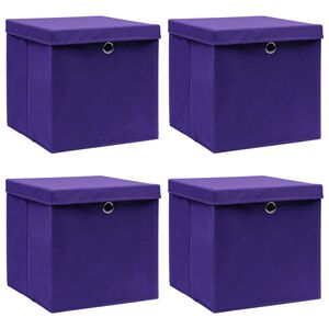vidaXL Bo&icirc;tes de rangement avec couvercles 4 pcs 28x28x28 cm Violet