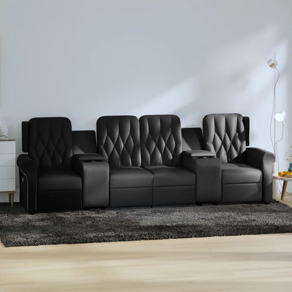vidaXL Fauteuil inclinable porte-gobelets 4 places noir similicuir