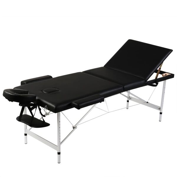 vidaXL Table pliable de massage Noir 3 zones avec cadre en aluminium