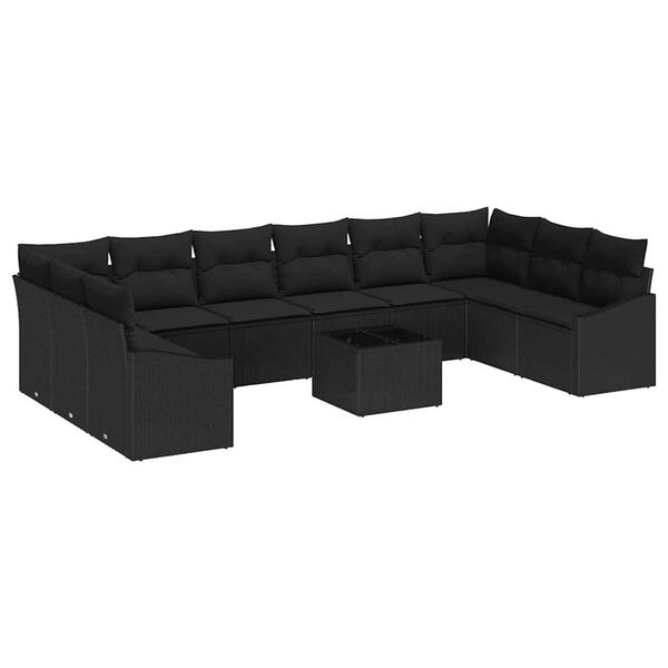 vidaXL Ensemble de Canap&eacute;s avec coussin 11 pcs Noir polyrotin