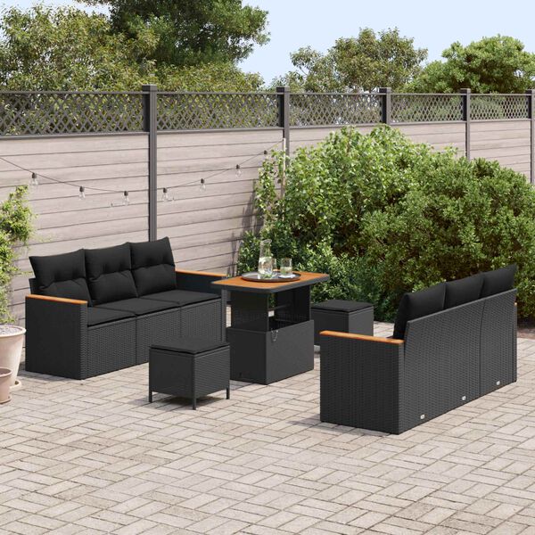 vidaXL Ensemble de canap&eacute; de jardin avec coussin Noir Poly rotin