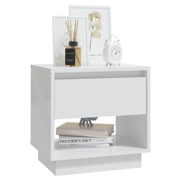 vidaXL Table de chevet Blanc brillant 45x34x44 cm bois d'ing&eacute;nierie