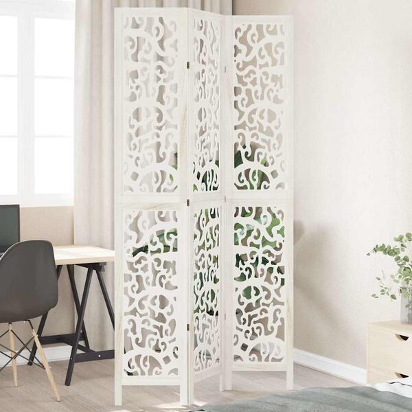 vidaXL Cloison de s&eacute;paration 3 panneaux blanc bois de paulownia massif