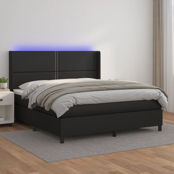 vidaXL Sommier &agrave; lattes de lit matelas LED Noir 180x200cm Similicuir