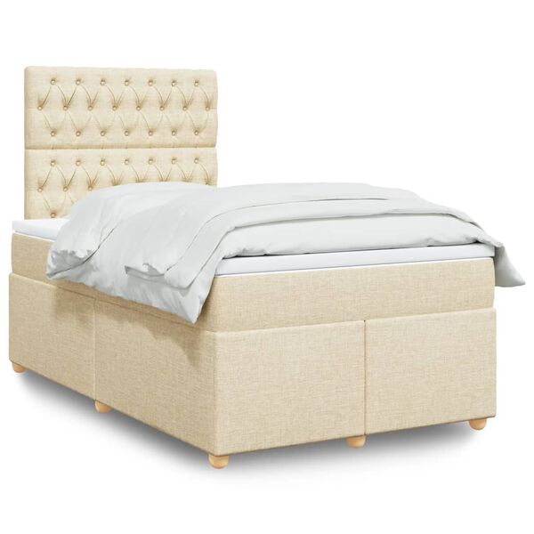 vidaXL Sommier &agrave; lattes de lit avec matelas cr&egrave;me 120x190 cm tissu