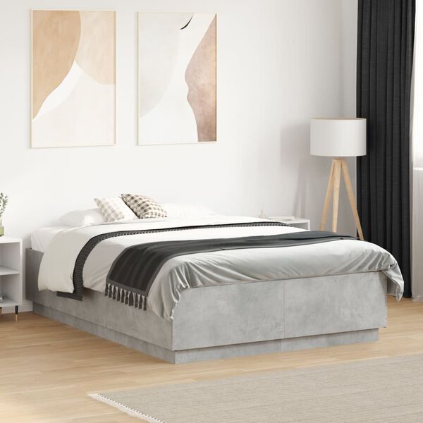 vidaXL Cadre de lit avec LED sans matelas gris b&eacute;ton 120x190 cm