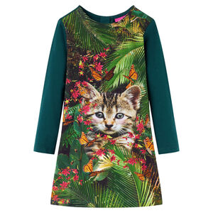 Robe pour enfants &agrave; manches longues vert fonc&eacute; 104