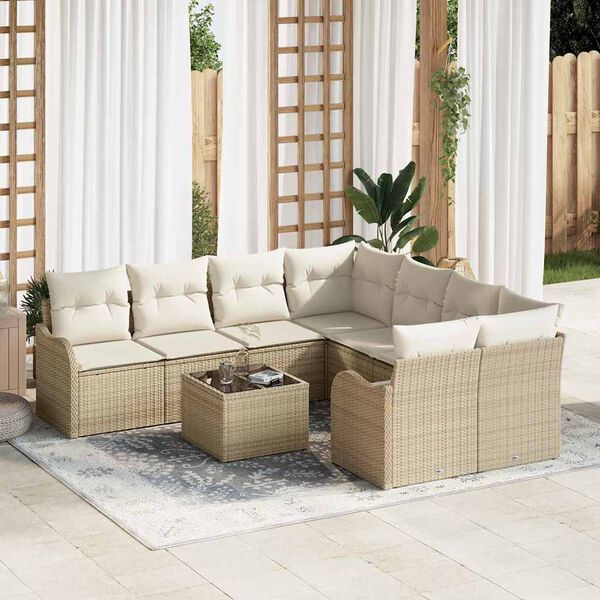 vidaXL Ensemble de canap&eacute; de jardin avec coussin 9 pcs Beige polyrotin