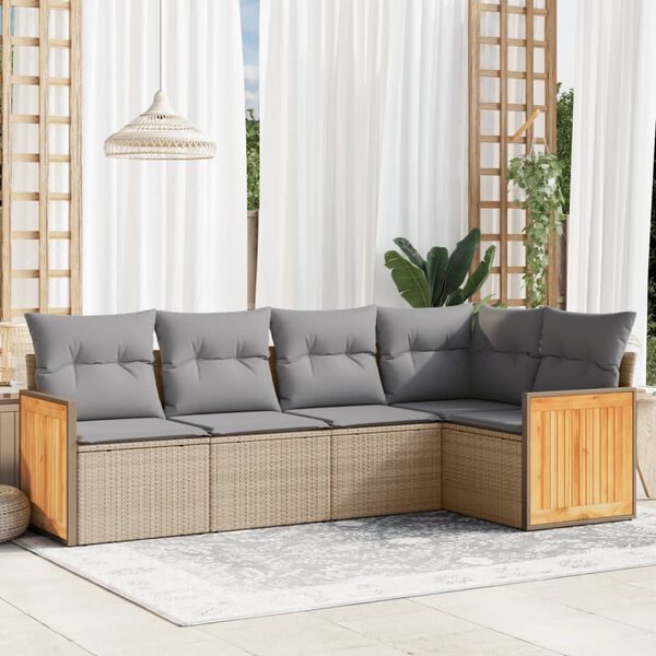 vidaXL Salon de jardin avec coussins 5 pcs beige r&eacute;sine tress&eacute;e