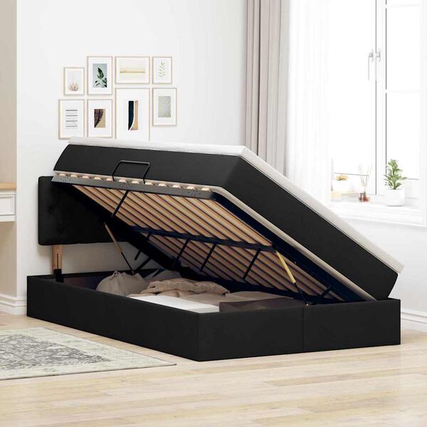 vidaXL Lit avec rangement et matelas avec matelas Noir 120 x 190 cm