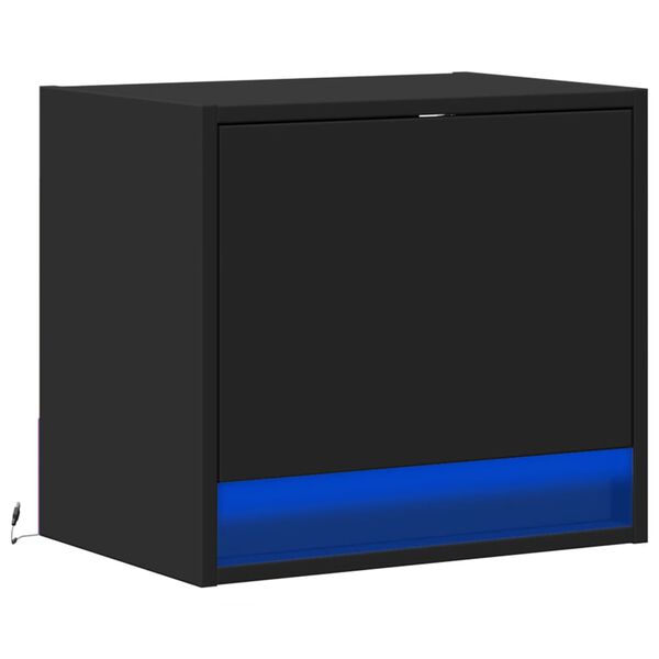 vidaXL Table de chevet murale avec lumi&egrave;res LED noir