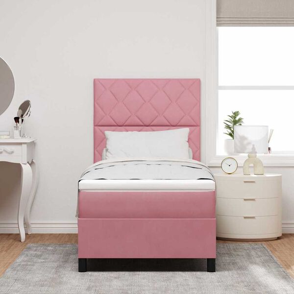 vidaXL Lit &agrave; ressorts avec matelas Rose 90 x 200 cm tissu