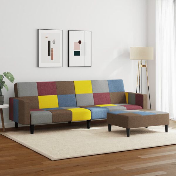 vidaXL Canap&eacute;-lit &agrave; 2 places avec repose-pied patchwork tissu