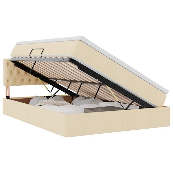 vidaXL Lit avec rangement et LED Cr&egrave;me 140 x 200 cm Polyester